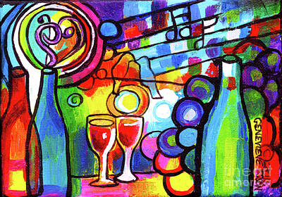 Wine Paintings - Mini Wine Menagerie Abstract by Genevieve Esson