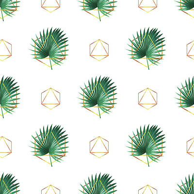Beach Mixed Media - Minimal Tropical Palm Leaf - Palm and Gold - Gold Geometric Pattern 1 - Modern Tropical Wall Art by Studio Grafiikka