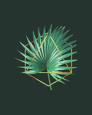 Floral Mixed Media - Minimal Tropical Palm Leaf - Palm and Gold - Gold Geometric Shape - Modern Tropical Wall Art - 2 by Studio Grafiikka