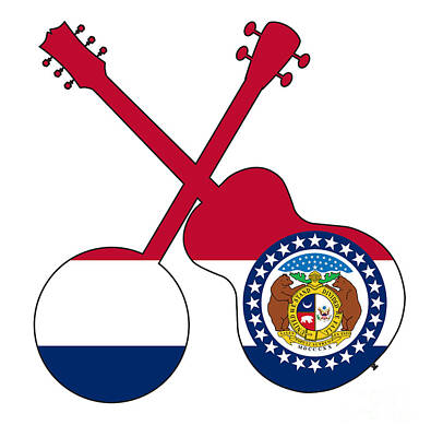 Vintage Diner Cars - Missouri State Flag Banjo And Guitar Silhouette by Bigalbaloo Stock