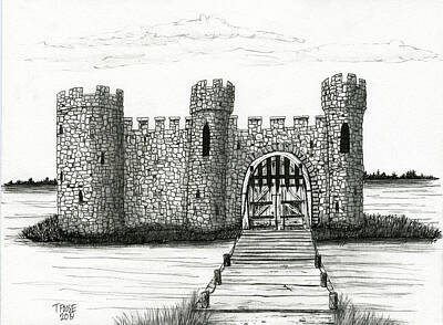 Drawings Royalty Free Images - Moat Castle Royalty-Free Image by Taphath Foose