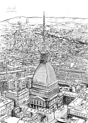 Best Sellers - City Scenes Drawings - Mole Antonelliana drawing by Andrea Gatti