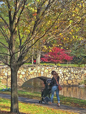 Sultry Flowers - Mom Pushing a Baby Carriage in the Park by Cordia Murphy