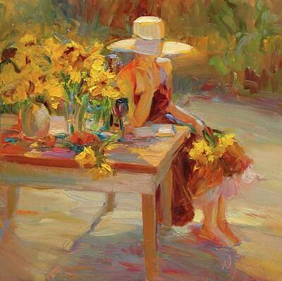 Sunflowers Royalty-Free and Rights-Managed Images - Mondavi Afternoon Study by Diane Leonard