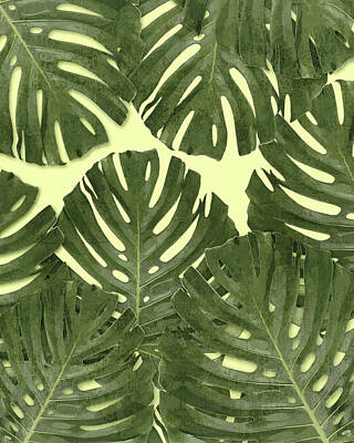 Royalty-Free and Rights-Managed Images - Monstera Leaf Pattern - Tropical Leaf Pattern - Green - Tropical, Botanical - Modern, Minimal Decor by Studio Grafiikka
