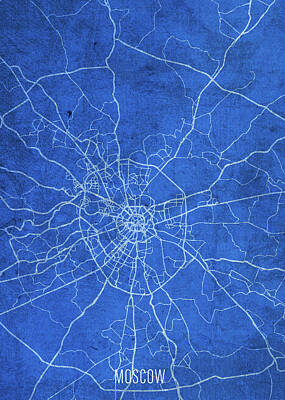 Cities Mixed Media - Moscow Russia City Street Map Blueprints by Design Turnpike