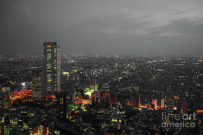 Wine Beer And Alcohol Patents - Mostly black and white Tokyo skyline at night with vibrant selective colors by Lukas Kerbs