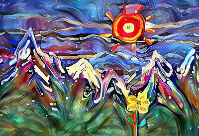 Mountain Digital Art - Mountain landscape with flowers by Bruce Rolff