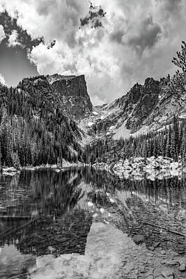 Mountain Royalty-Free and Rights-Managed Images - Mountain Peaks on Dream Lake - Monochrome by Gregory Ballos