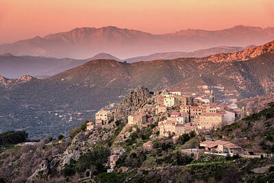 Shaken Or Stirred - Mountain village of Speloncato in Corsica at sunset by Jon Ingall