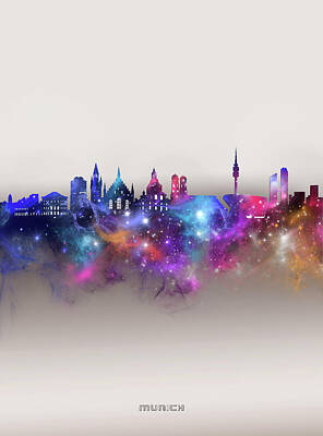 Abstract Skyline Digital Art - Munich Skyline Galaxy by Bekim M