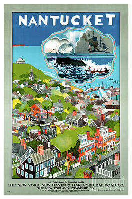 Landmarks Drawings Royalty Free Images - Nantucket USA Vintage Travel Poster Restored Royalty-Free Image by Vintage Treasure