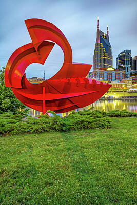 Skylines Royalty-Free and Rights-Managed Images - Nashville Skyline and Sculpture From East Bank Greenway by Gregory Ballos