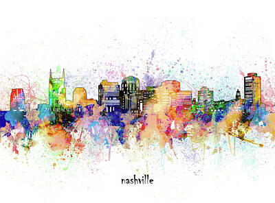 Target Threshold Watercolor - Nashville Skyline Artistic by Bekim M