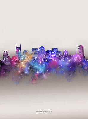 Skylines Royalty-Free and Rights-Managed Images - Nashville Skyline Galaxy by Bekim M