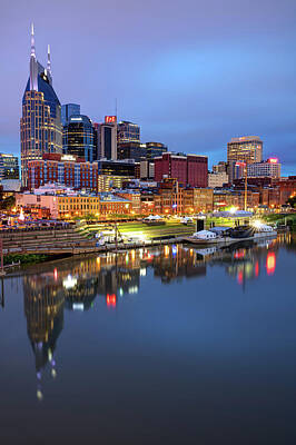 Skylines Photos - Nashville Skyline On the Cumberland River by Gregory Ballos