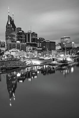 Skylines Royalty-Free and Rights-Managed Images - Nashville Skyline On the Cumberland River - Monochrome Edition by Gregory Ballos