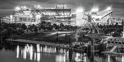 Football Royalty-Free and Rights-Managed Images - Nashville Tennessee Football Stadium Panoramic - Black and White by Gregory Ballos