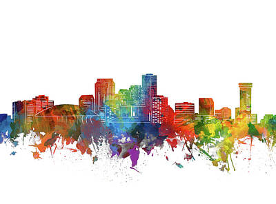 Abstract Skyline Digital Art - New Orleans City Skyline Watercolor by Bekim M
