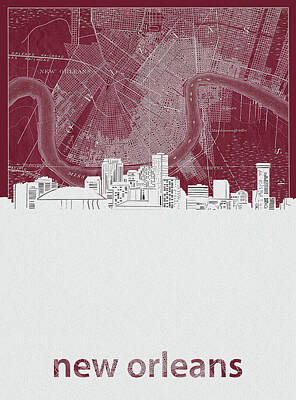 Nothing But Numbers Royalty Free Images - New Orleans Skyline Map Red Royalty-Free Image by Bekim M