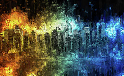 Abstract Skyline Painting Royalty Free Images - New York Panorama - 33 Royalty-Free Image by AM FineArtPrints