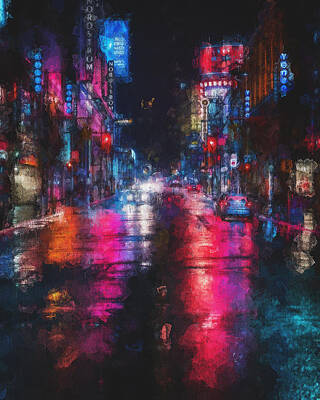City Scenes Paintings - Nightlife - 32 by AM FineArtPrints