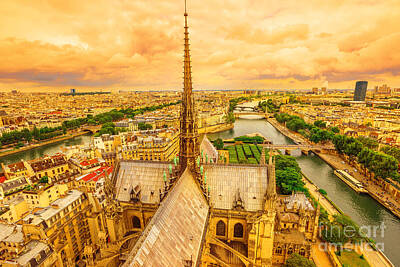 Paris Skyline Photos - Notre Dame spire panorama by Benny Marty