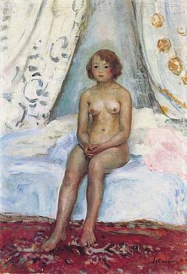 Nudes Royalty-Free and Rights-Managed Images - Nude Seated on a Bed by Henri Lebasque