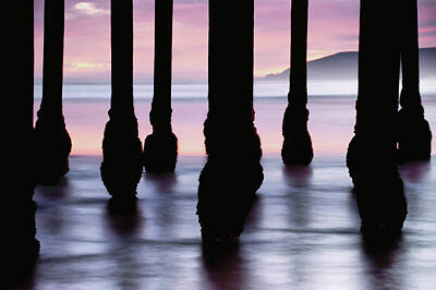 Beach Photos - Ocean Pier Silhouettes - California Sunset by Gregory Ballos