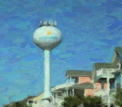 Fall Pumpkins Rights Managed Images - Ocean Isle Water Tower 2 Royalty-Free Image by Cathy Lindsey