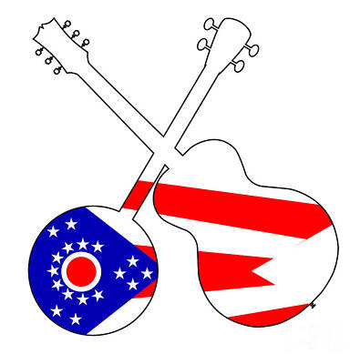 Comics Royalty-Free and Rights-Managed Images - Ohio State Flag Banjo And Guitar Silhouette by Bigalbaloo Stock