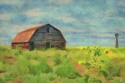 Sunflowers Paintings - Old Barn Amongst the Weeds by Jeffrey Kolker