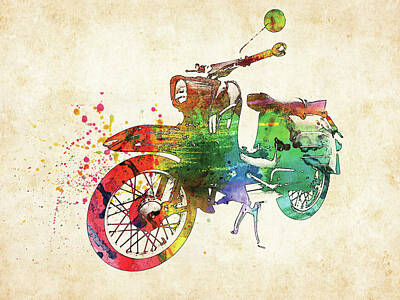Transportation Digital Art - Old German bike colorful watercolor by Mihaela Pater