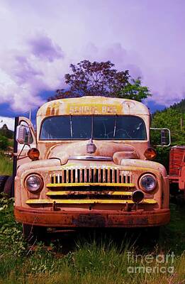 Birds Royalty-Free and Rights-Managed Images - Old School bus in portrait by Jeff Swan