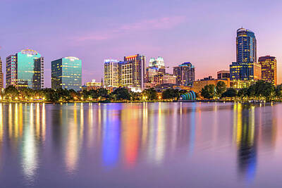 Royalty-Free and Rights-Managed Images - Orlando Florida Skyline Reflections on Lake Eola by Gregory Ballos