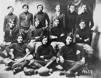 Football Paintings - Osage Indian School football team1910 by Celestial Images