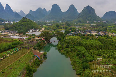 Food And Beverage Signs - OVer China Yulong Bridge River Scene by Mike Reid