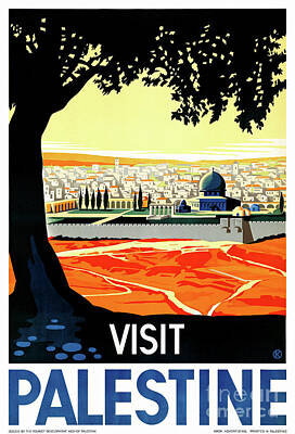Recently Sold - City Scenes Drawings - Palestine Vintage Travel Poster Restored by Vintage Treasure