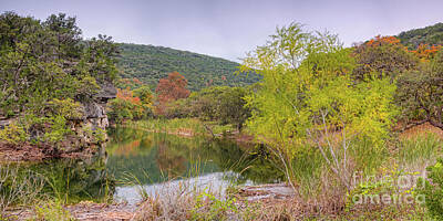 Popsicle Art Royalty Free Images - Panorama of the Pond at Can Creek - Lost Maples State Natural Area - Vanderpool Texas Hill Country Royalty-Free Image by Silvio Ligutti