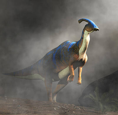 Reptiles Digital Art - Parasaurolophus Standing in Fog by Daniel Eskridge