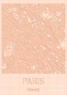 Paris Skyline Digital Art - Paris Blueprint City Map by HELGE Art Gallery