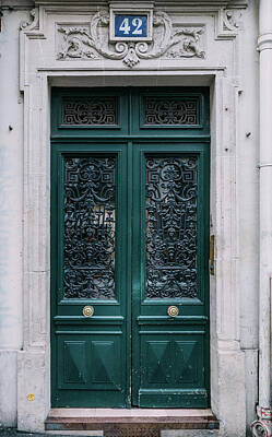 Travel Pics Royalty-Free and Rights-Managed Images - Paris Door - Green by Georgia Clare