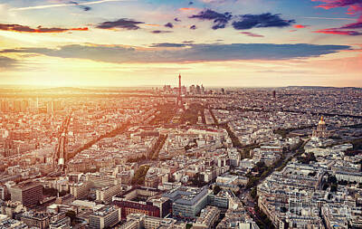 Paris Skyline Photos - Paris, France at sunset, aerial view. by Michal Bednarek
