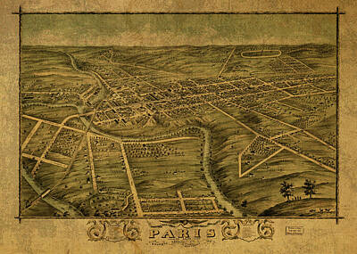 Cities Mixed Media Royalty Free Images - Paris Kentucky Vintage City Street Map 1870 Royalty-Free Image by Design Turnpike