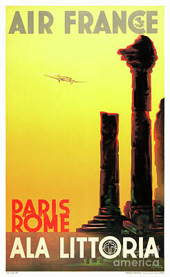 Cities Drawings - Paris Rome France Vintage Travel Poster Restored by Vintage Treasure