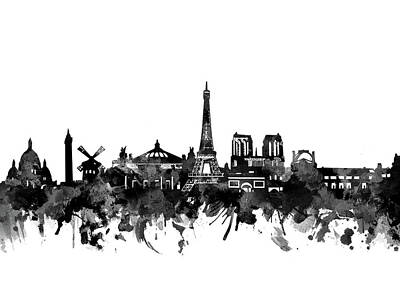 Paris Skyline Digital Art Royalty Free Images - Paris Skyline Bw Royalty-Free Image by Bekim M