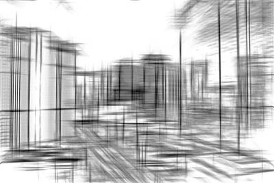 City Scenes Drawings - Pencil Drawing Buildings In The City In Black And White  by Tim LA
