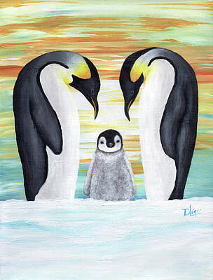 Childrens Solar System - Penguin Family with Baby Penguin by Donnaistic