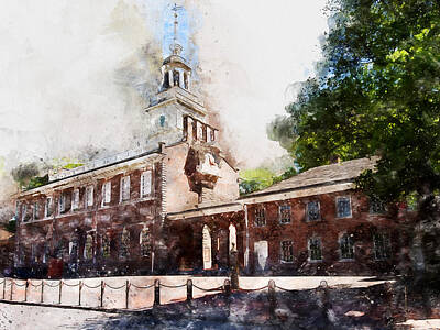 Skylines Paintings - Philadelphia Independence Hall - 02 by AM FineArtPrints