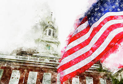Skylines Paintings - Philadelphia Independence Hall - 05 by AM FineArtPrints